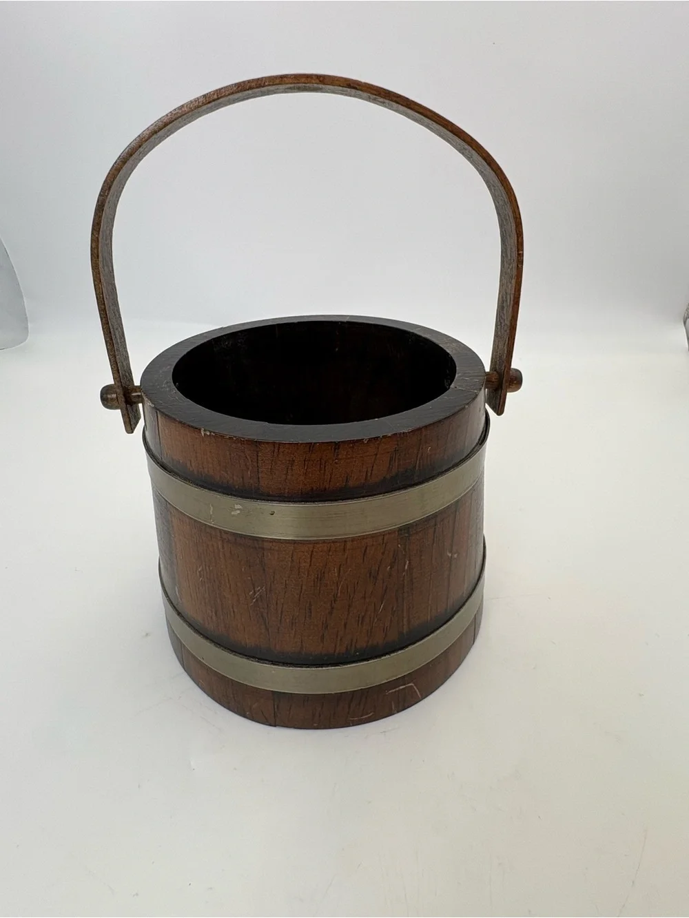 Vintage Wooden Rustic Bucket or Firkin - Brown and Brass